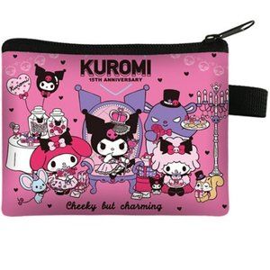 Kuromi Coin Purse Small Bag Zipper Closure Loop Handle Small Magenta & Black